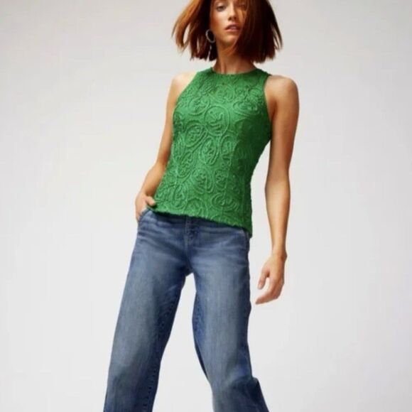 White House Black Market Green Lace Blouse - Picture 6 of 14